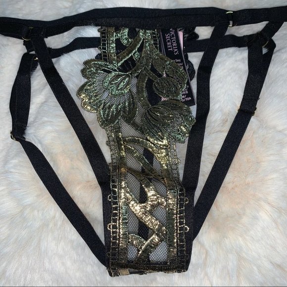 NWT VICTORIA'S SECRET VERY SEXY BLACK GOLD STRAPPY STRING BIKINI PANTY - Picture 6 of 7